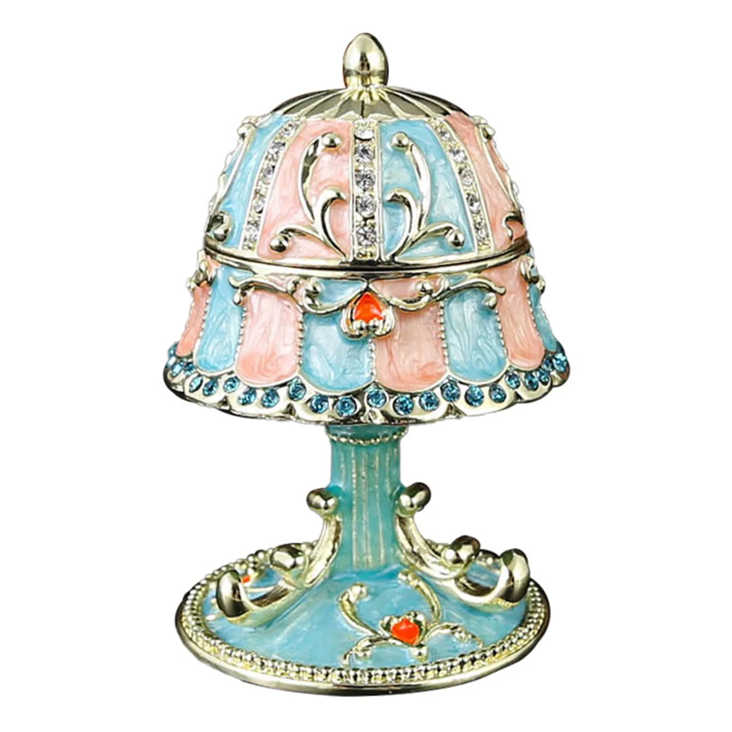 Metal Enamel Jewelry Box Lamp Shaped Jewelry Box With Rhinestones Trinket Case With Lid Vintage Tabletop Keepsake Holder