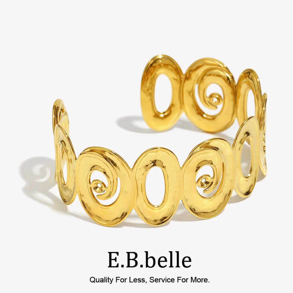 E.B.belle Stainless Steel Fashion Style Hollow Spiral Oil Pressed Bracelet 18K Gold Plated Tarnish Free Women's Gift
