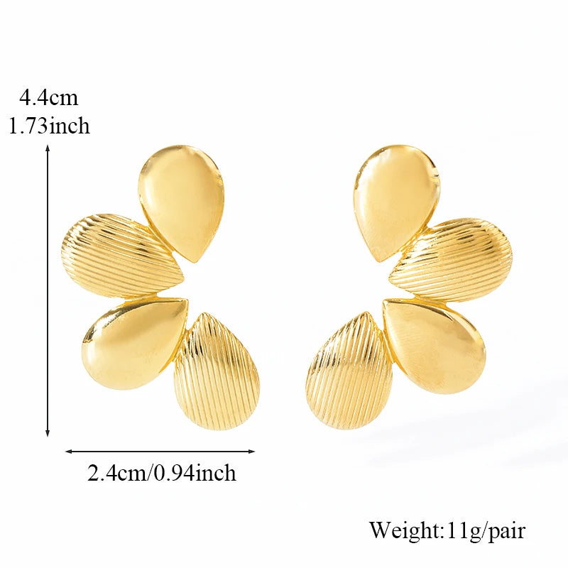 EILIECK 316L Stainless Steel Exaggerated Four-Leaf Flower Earrings For Women Girl Fashion Ear Jewelry Holiday Gift Bijoux Серьги