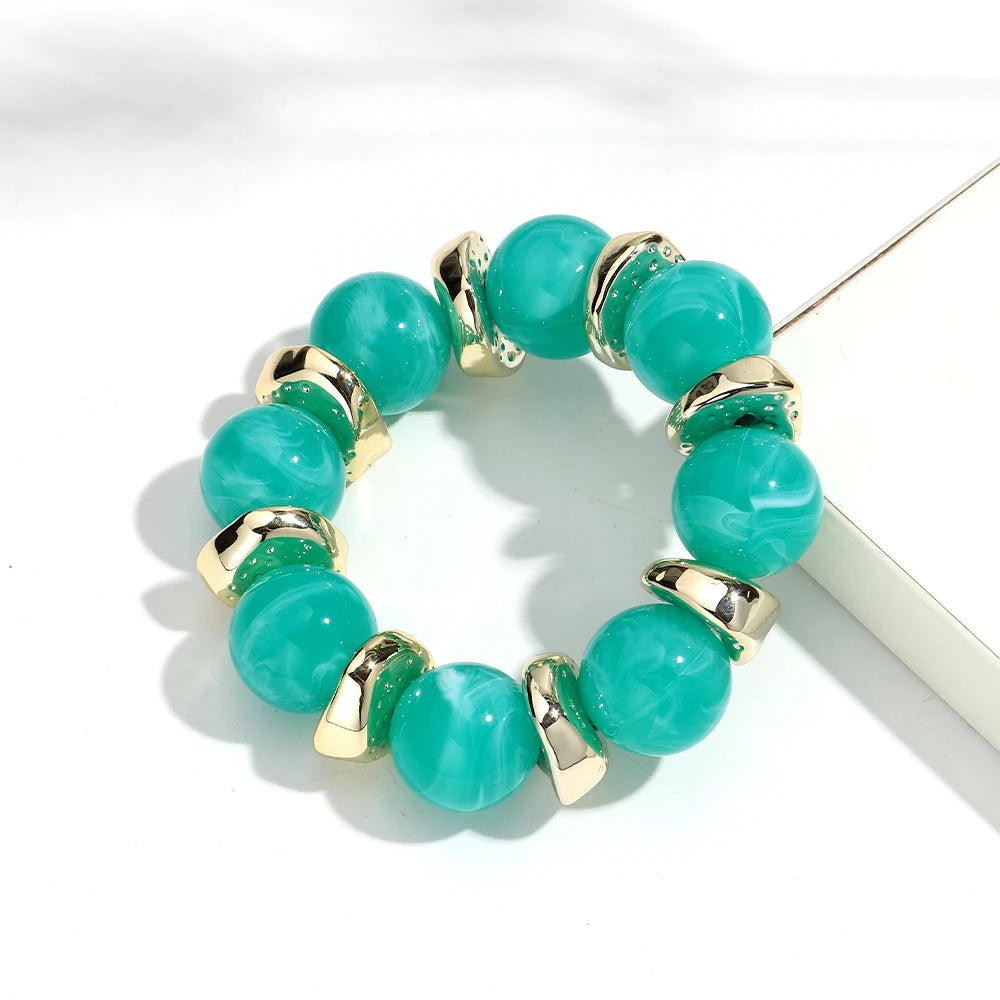 Trendy Acrylic Geometric Round Beads Stretch Bracelets for Women Fashion Irregular CCB Beaded Bangele Bracelet Jewelry Accessory