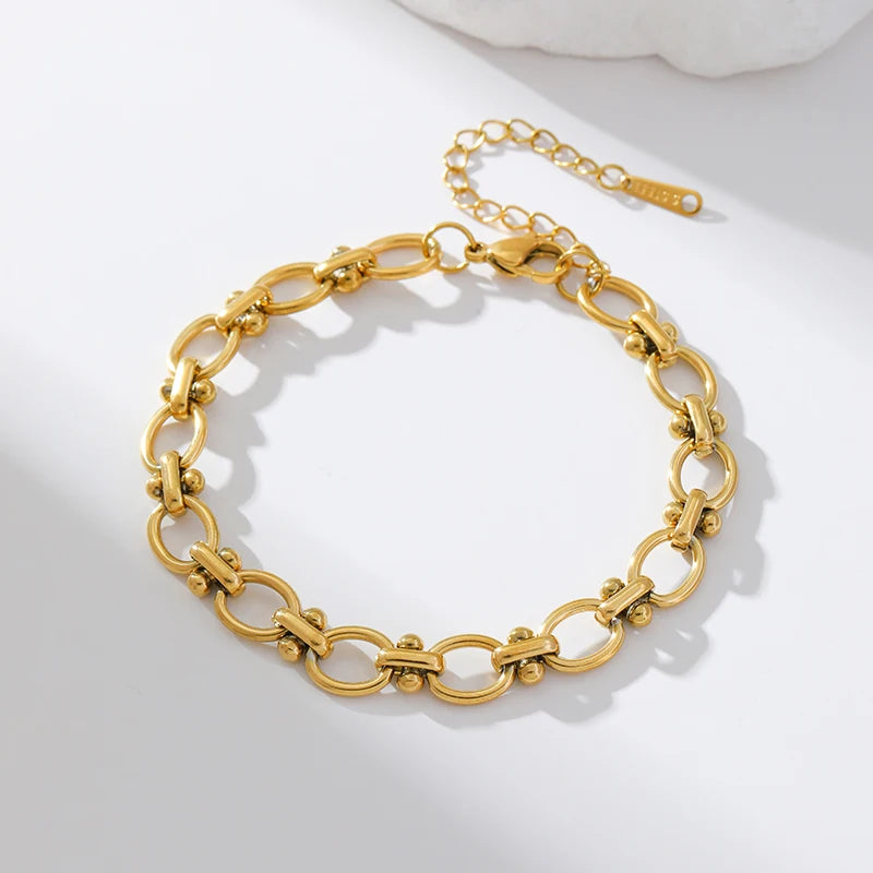 EILIECK 316L Stainless Steel Link Chain Bracelet Bangles For Women Trendy 18K Gold Plated Wrist Chain Waterproof Jewelry Gift