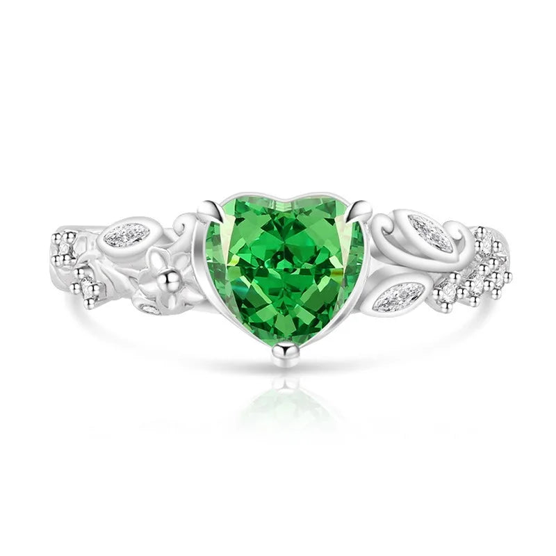 925 Sterling Silver Heart Ice Flower Cut Solitaire Ring, Antique Floral Band with Marquise Side Zircon, Ladies Party Jewelry