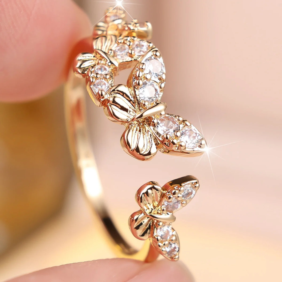Cute Female White Zircon Stone Butterfly Adjustable Ring Silver Color Open Wedding Jewelry For Women