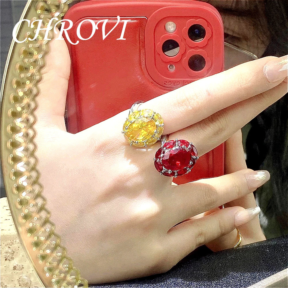 New luxury 925 pure silver gemstone yellow diamond high-carat carbonated ring - creative red large-carat engagement women's ring