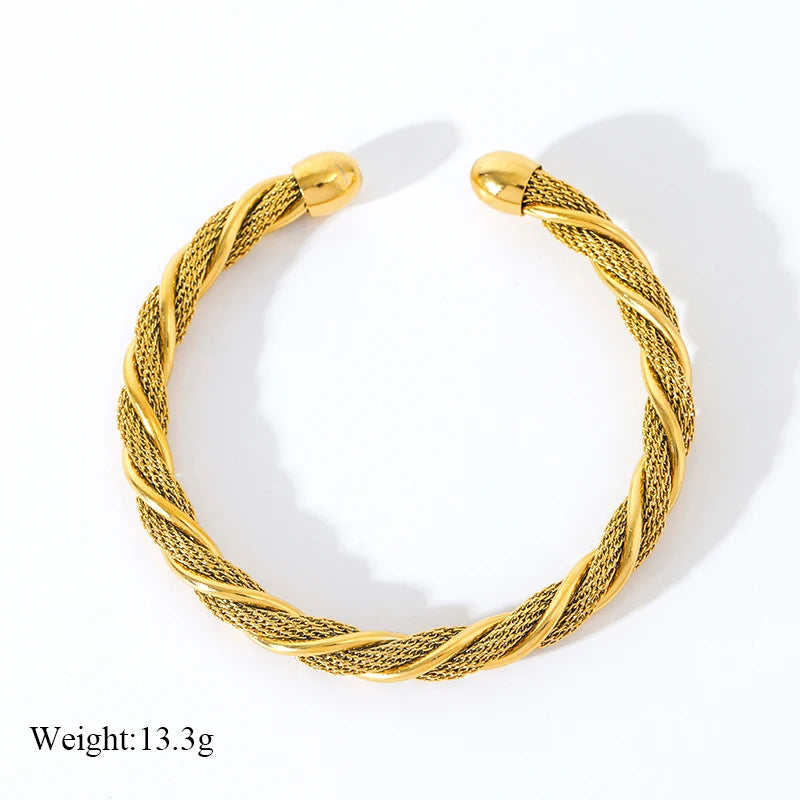 EILIECK 316L Stainless Steel Gold Color Twisted Bangles For Women New Trendy Adjustable Bracelet Waterproof Jewelry Gift Party