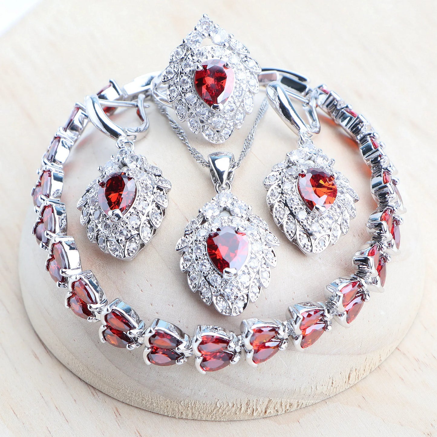 Ladies Bridal Jewelry Sets Silver 925 Black Zirconia Earrings Jewellery For Women Rings Pendant Wedding Necklace Set Bracelets