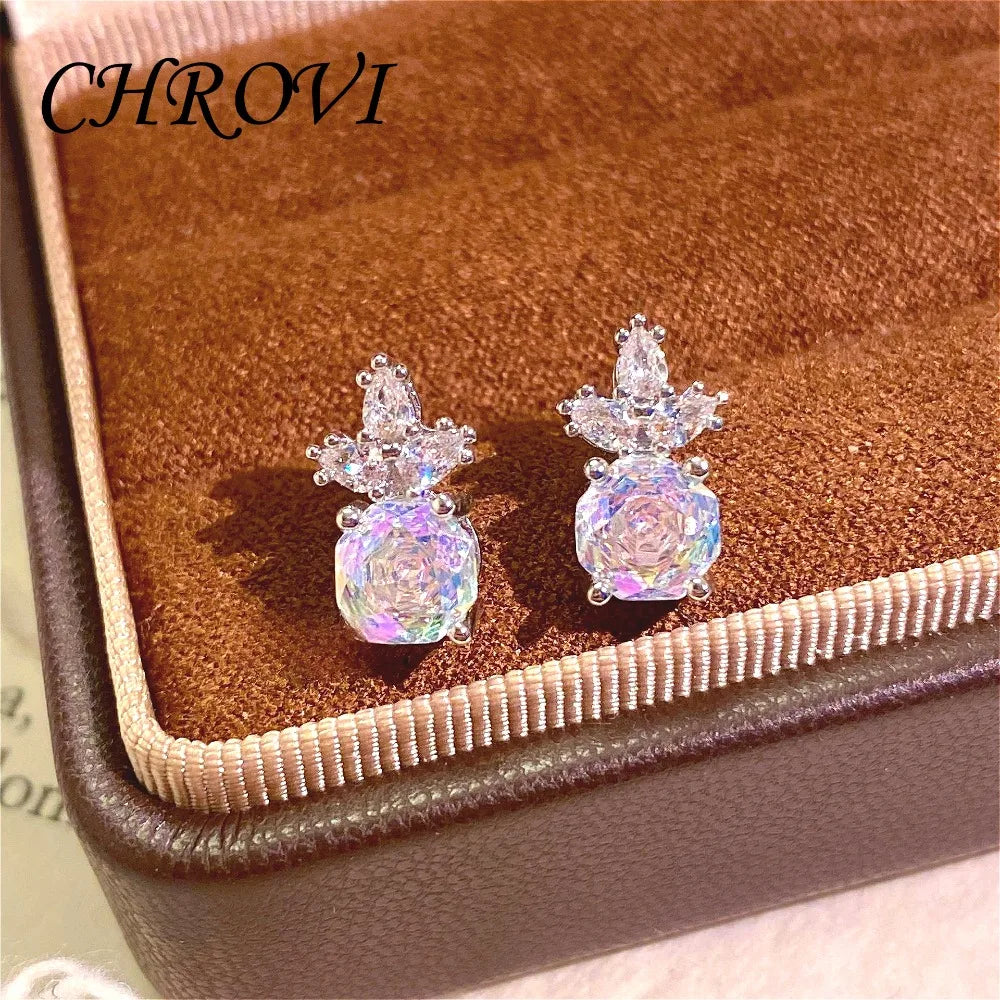 Luxury 925 Sterling Silver Millennium Rose Diamond Pendant Necklace, Diamond Ring and Stud Earring Set