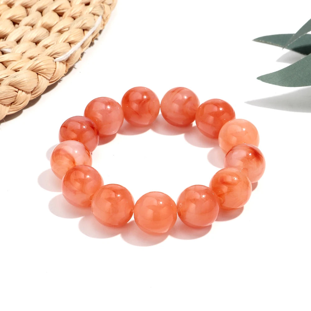 Bohemian Acrylic Colorful Marbled Elastic Round Beads Bracelets Trendy Geometric Stackable Bangle Bracelet Jewelry for woman