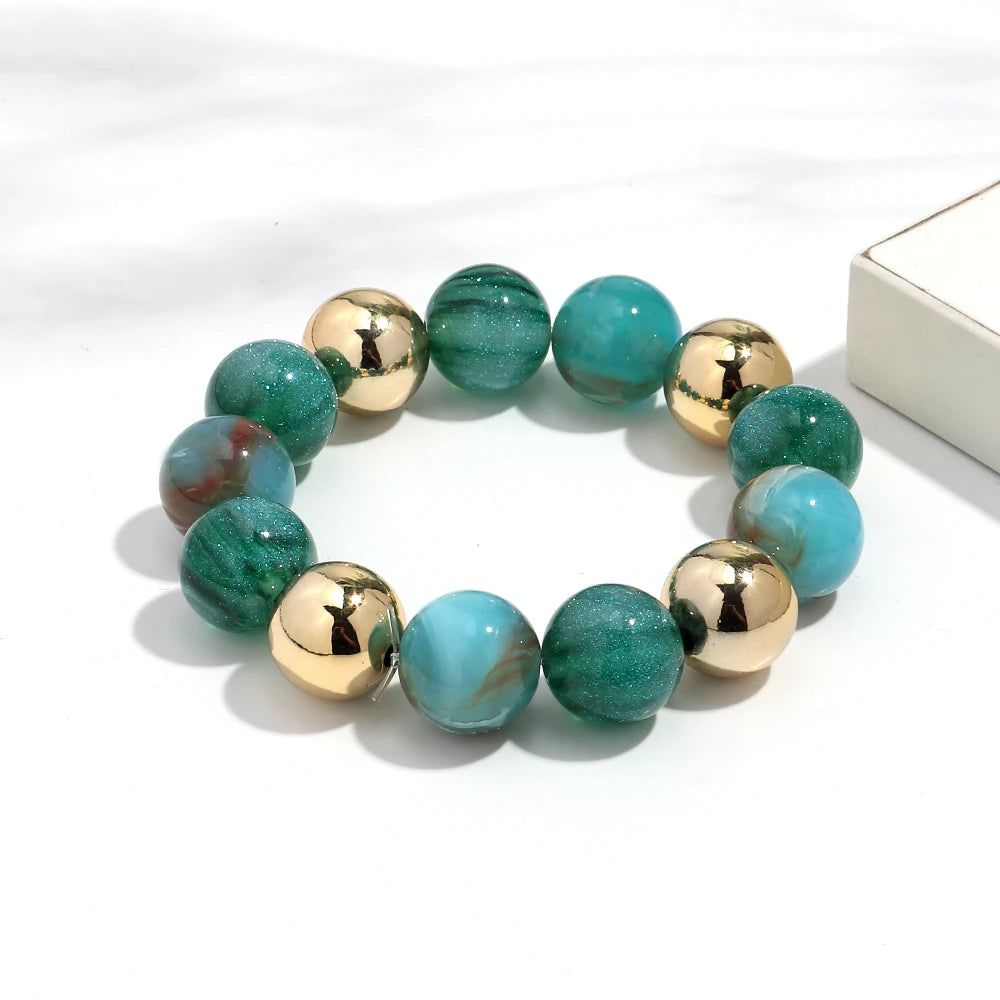 Trendy Acrylic Colorful Glitter Elastic Round Beads Bracelets New Resin Geometric CCB Bead Bangles Bracelet 2025 Fashion Jewelry