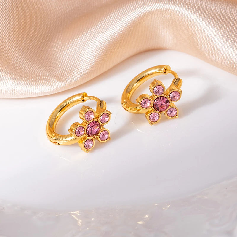 ANENJERY 316L Stainless Steel Colorful Zircon Flower Star Earrings For Women Men Personality French Party Jewelry Gift Wholesale