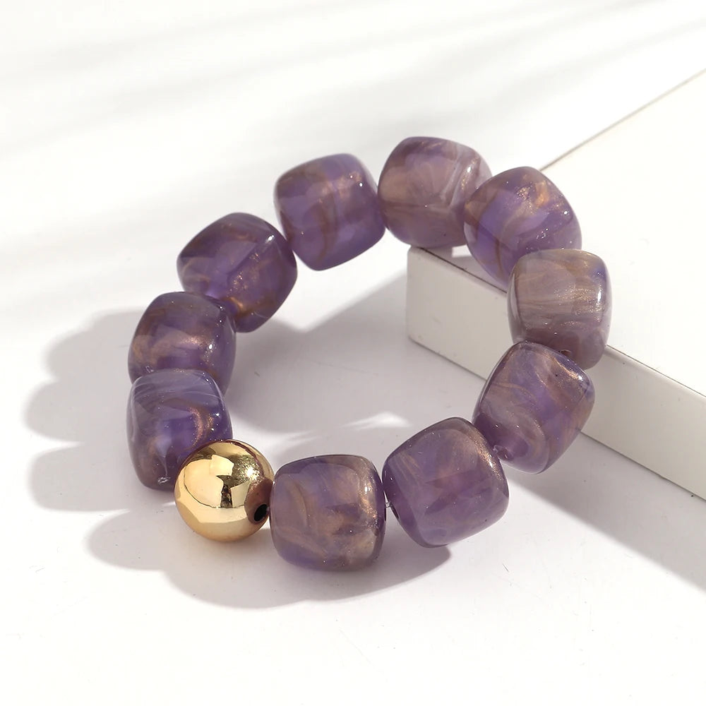 Acrylic Multicolor Irregular Beads Stretchy Bracelets Bangles for Women Resin Marbled Beaded Geometric Elastic Bracelet Jewelry