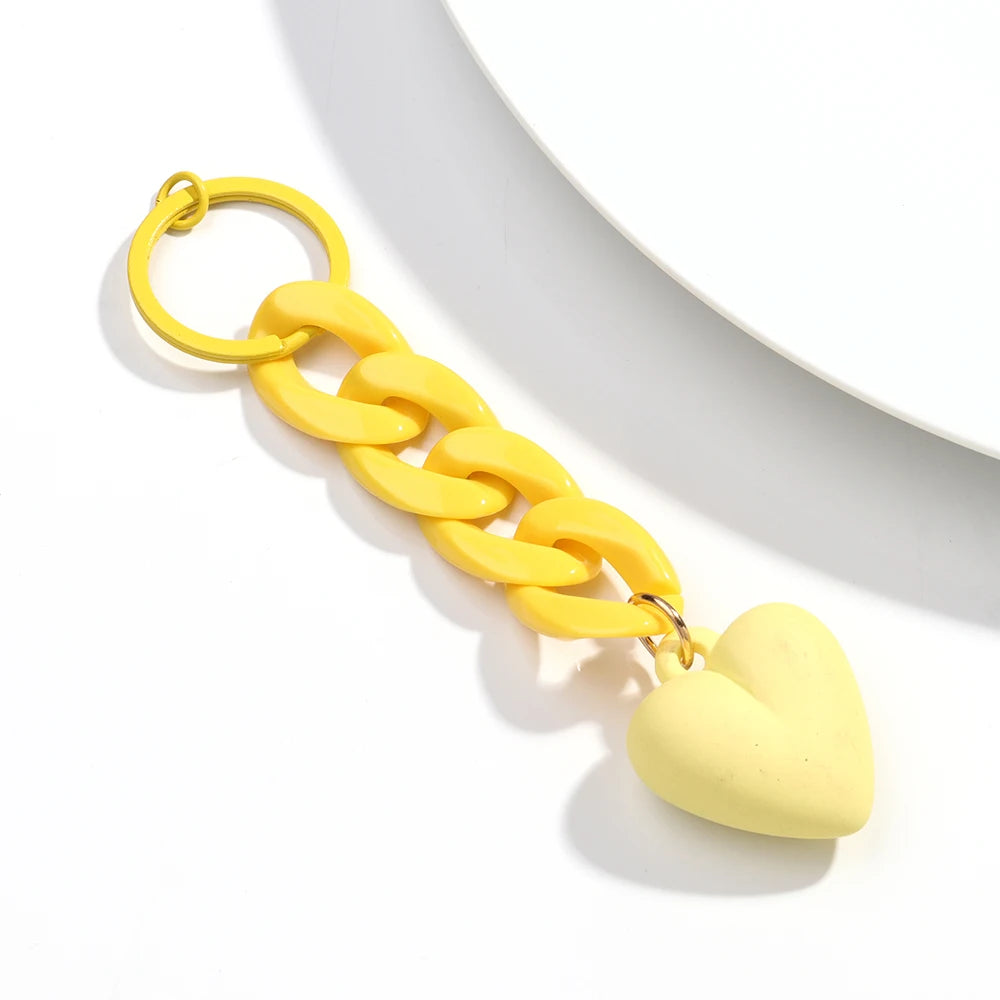 Handmade Heart Keychain Acrylic Plastic Link Chain Key Ring For Women Handbag Pendant Accessorie Car Keys Jewelry Gifts