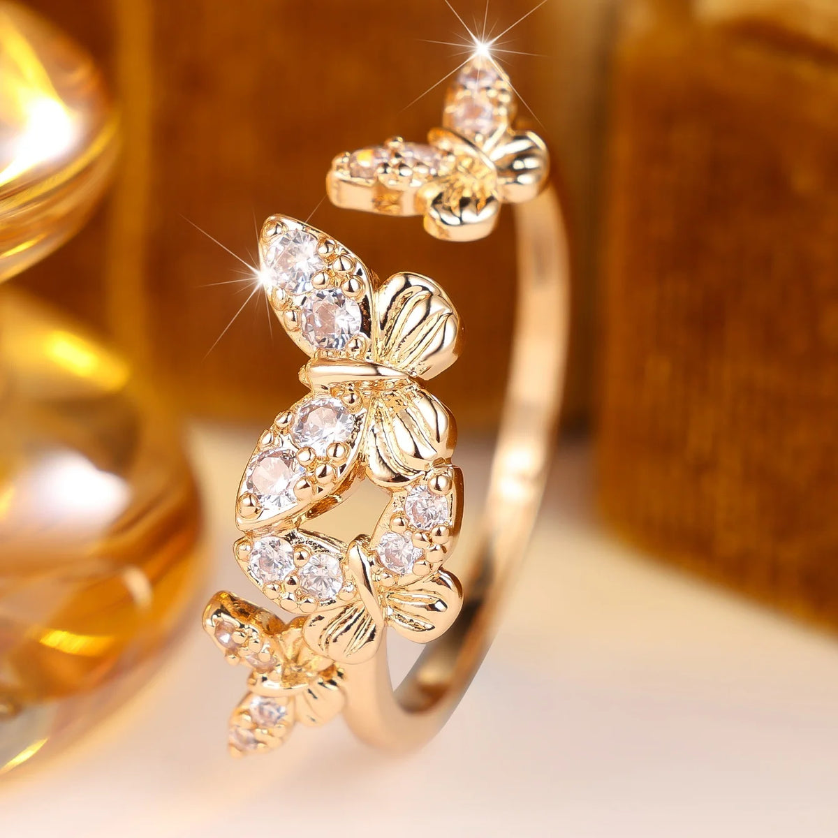 Cute Female White Zircon Stone Butterfly Adjustable Ring Silver Color Open Wedding Jewelry For Women