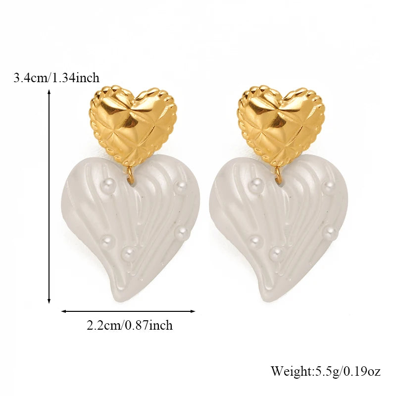 EILIECK 1pair New Stainless Steel Elegant Red Heart-Shaped Pendant Earrings For Women Fashion Ear Stud Waterproof Jewelry Gift