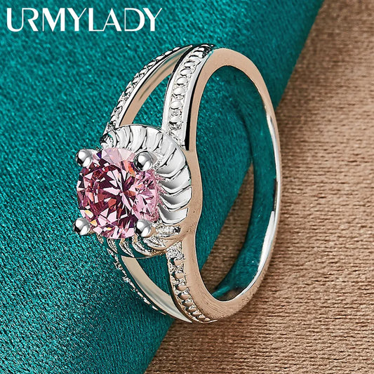 URMYLADY 925 Sterling Silver Charm Pink Zircon 7-10 # Ring For Women Lady Wedding Party Fashion Jewelry