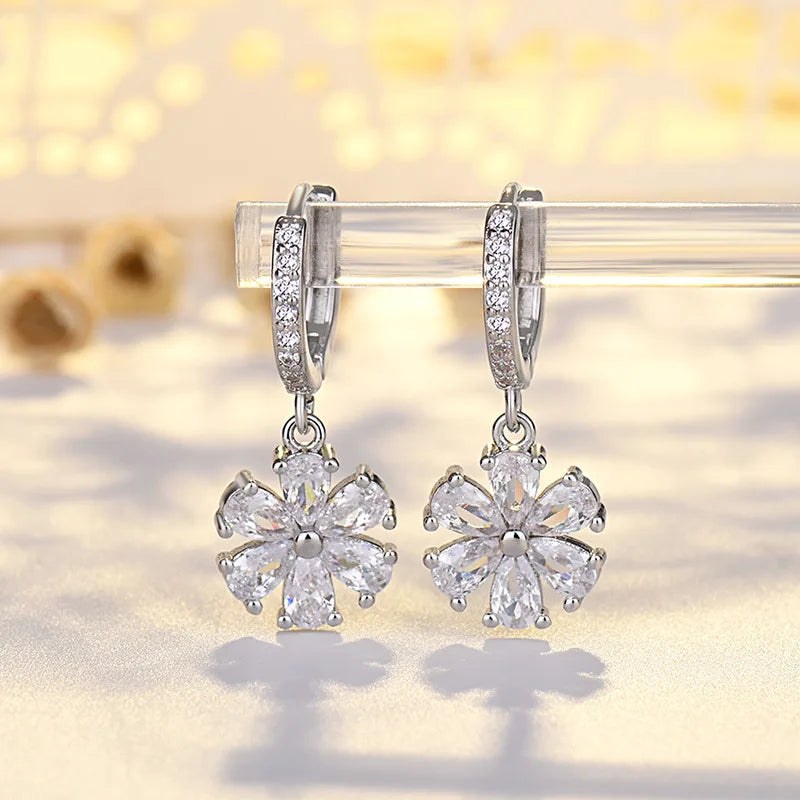 925 Sterling Silver Earrings exquisite Zircon for Women Fashion Party Jewelry Long Earrings Gifts Wedding Gift cute