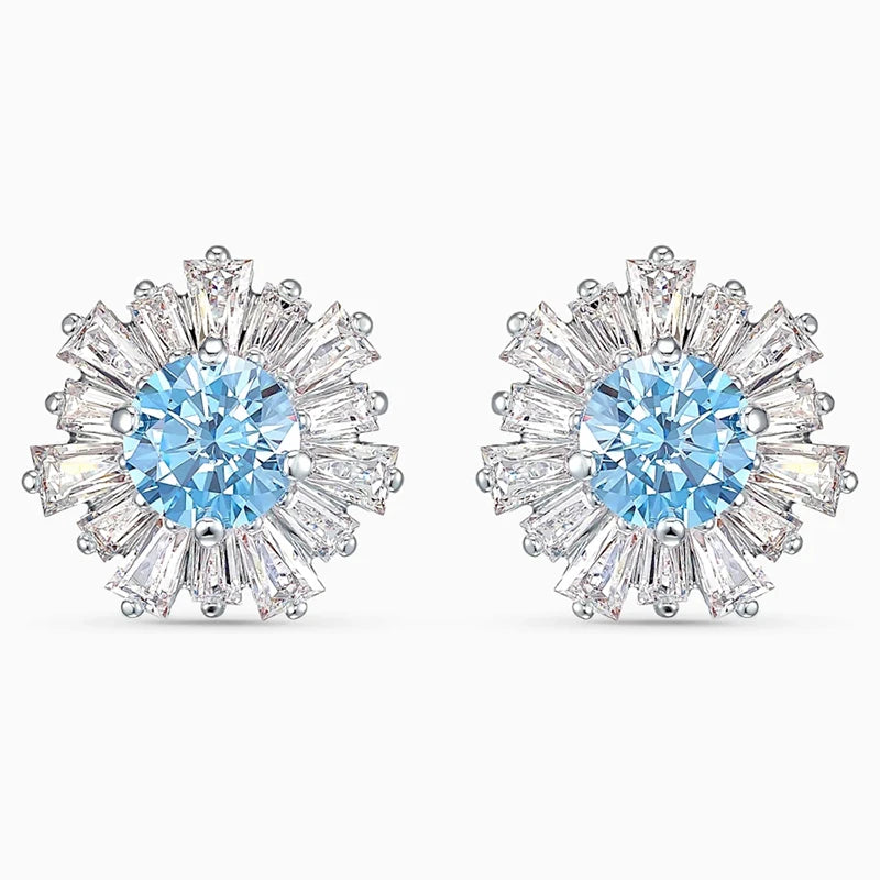 2026 New Trend Original Luxury Crystal Set Charm Yellow Pink Blue Flower Crystal Pendant Fashion Necklace Earring Gift for Women