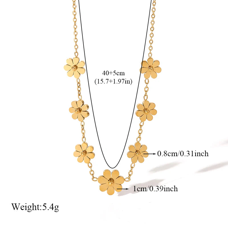 EILIECK 316L Stainless Steel Cute Little Flower Necklace For Women High Quality 18 K Gold-Plated Jewelry Geometric Choker Collar
