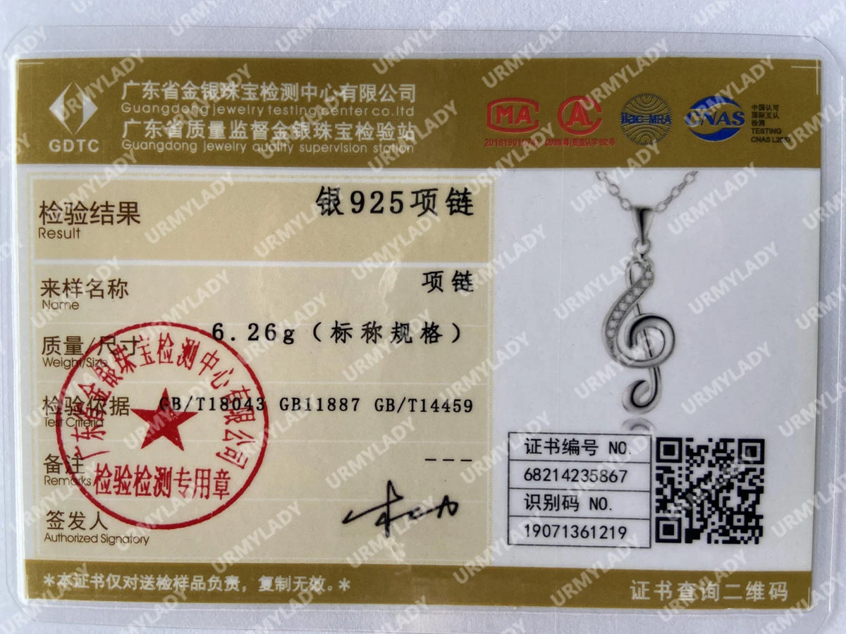 925 sterling Silver crystal Elegant musical note Pendant Necklace For Women luxury Fashion wedding accessories jewelry gifts