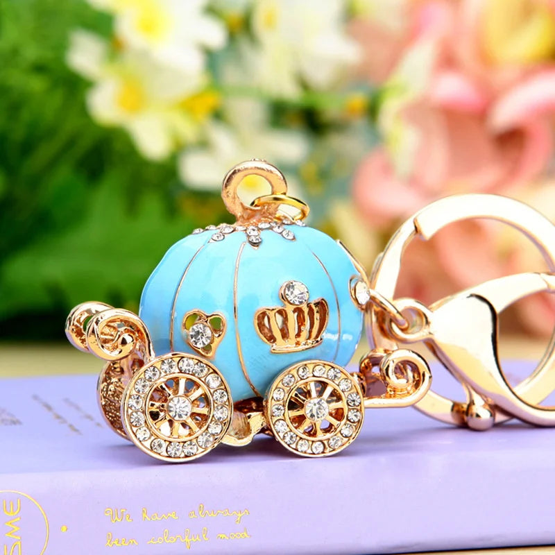 Fantastic Princess Pumpkin Carriage Keyring Crystal Hallowmas Fairytale Keychain Painted Purse Bag Pendant Car Key Ring Holder