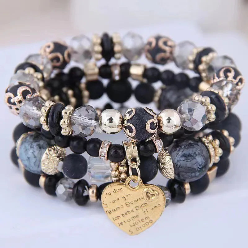 4pcs/set Bohemian Stackable Bead Bracelets for Women Multilayered Bracelet Pendant Charm Stretch Bangles