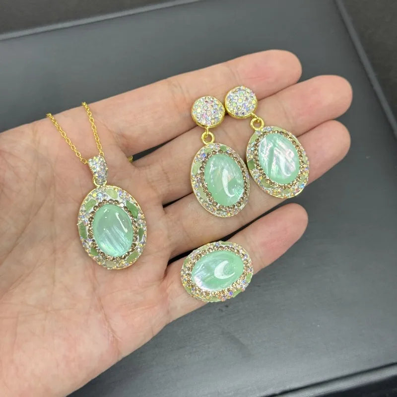Shell Earrings for Women Geometric Inlaid Rhinestones Vintage Jewelry Sets Light Luxury Fashion Elegant Aretes De Mujer