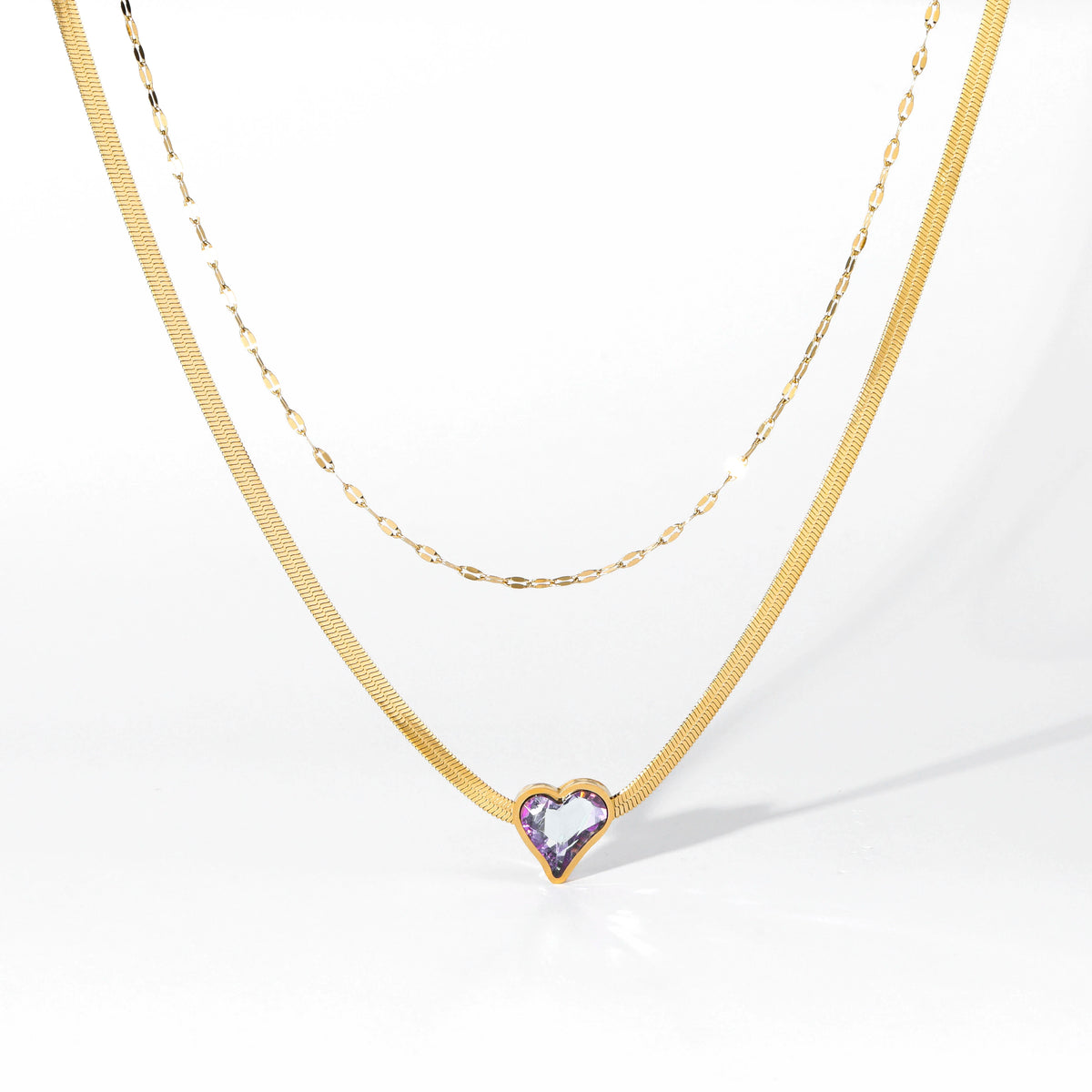 EILIECK 316L Stainless Steel Colorful Heart Love Zircon Pendant Necklace For Women Fashion 2 IN 1 Neck Chain Jewelry Gift collar