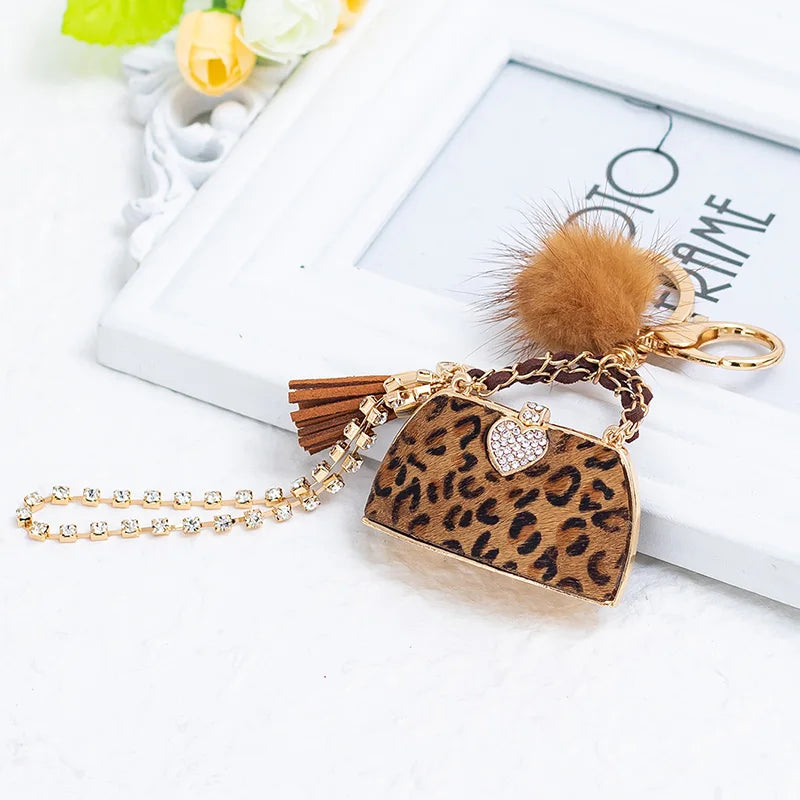Metal Luxury Bag Keychain Leather Bag Shape Woman's High -end Charm Decoration Supports A Seal Leopard Leather Bag
