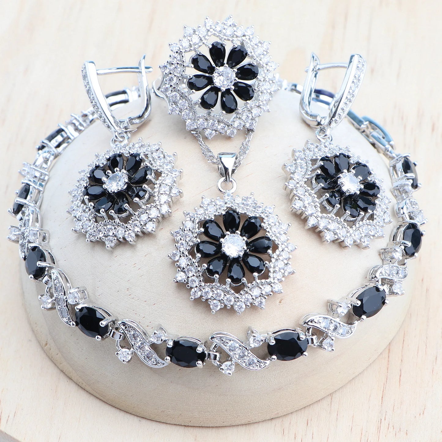 Silver 925 Bridal Jewelry Sets Cubic Zirconia Costume Jewellery Wedding Rings Earrings Pendant Bracelets Necklace For Women