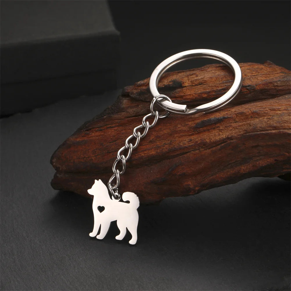 Cute Dog Samoye Keychain for Women Men Stainless Steel Dachshund Puppy Animal Lovers Key Ring for Car Backpack  Jewelry Gifts