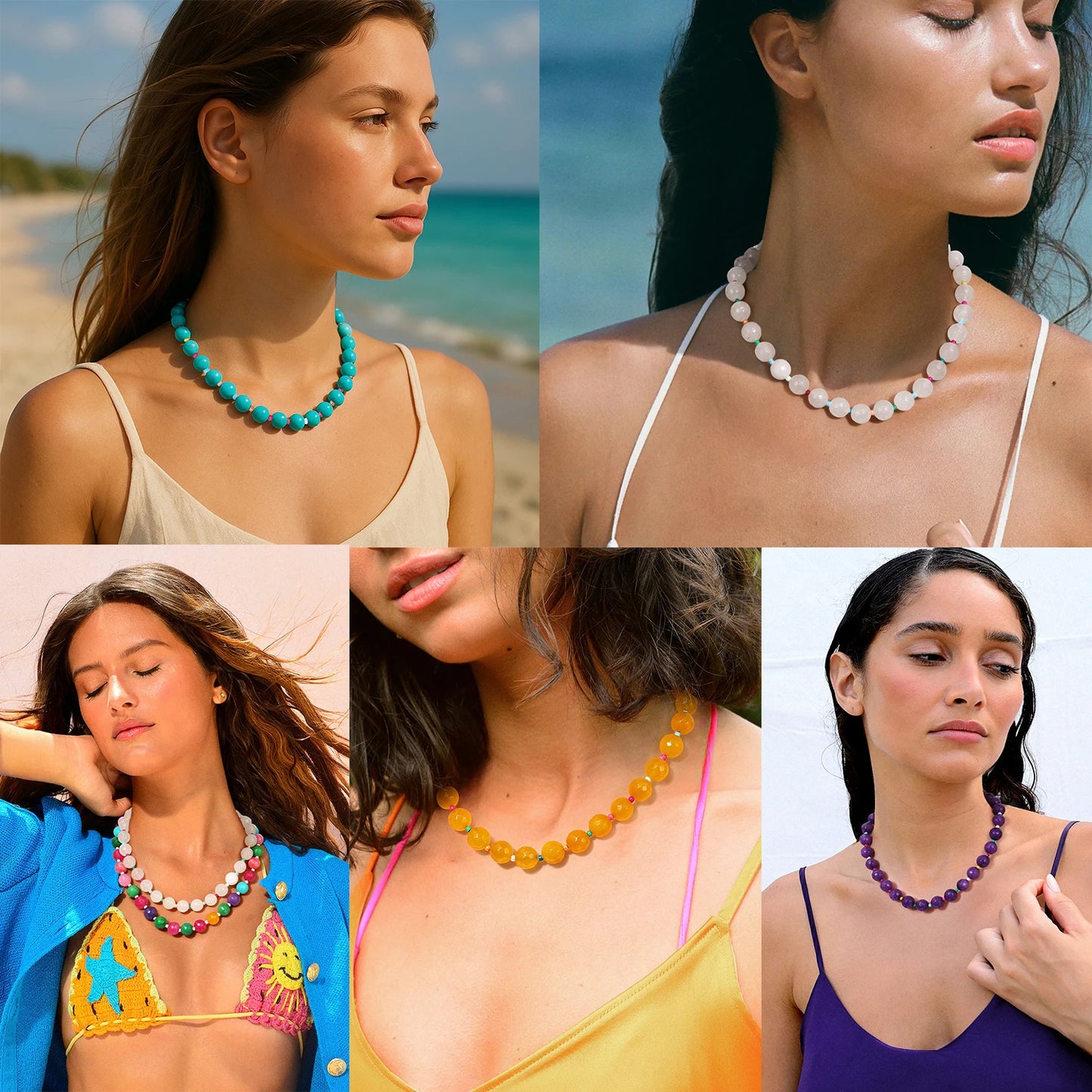 Badu Handmade Colorful Stone Beads Choker Necklace for Women Bohemian Summer Beach Holiday Jewelry Gifts