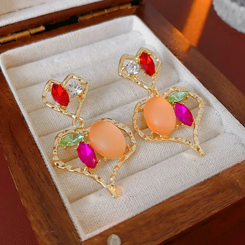 Heart Inlaid Rhinestone Earrings for Women Korean Girl Heart Drop High-grade Temperament Female Accessories Wedding Gifts
