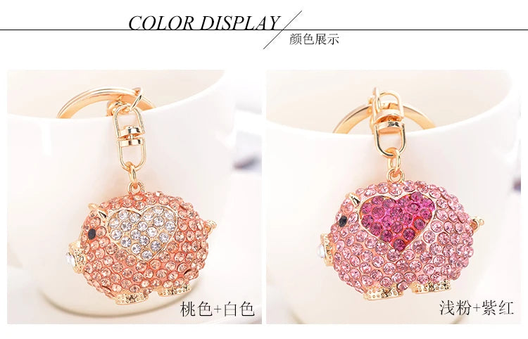 EASYA Cute Pig Shape Keychain Bag Key Ring Kawaii Anime Vintage Metal Crystal High-end Luxury Ladies Charm Jewelry gifts friends