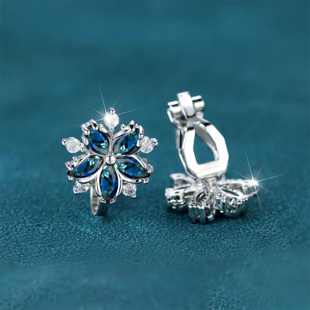 Luxury Female Small Red Zircon Stone Clip Earrings Charm Silver Color Wedding Jewelry For Women