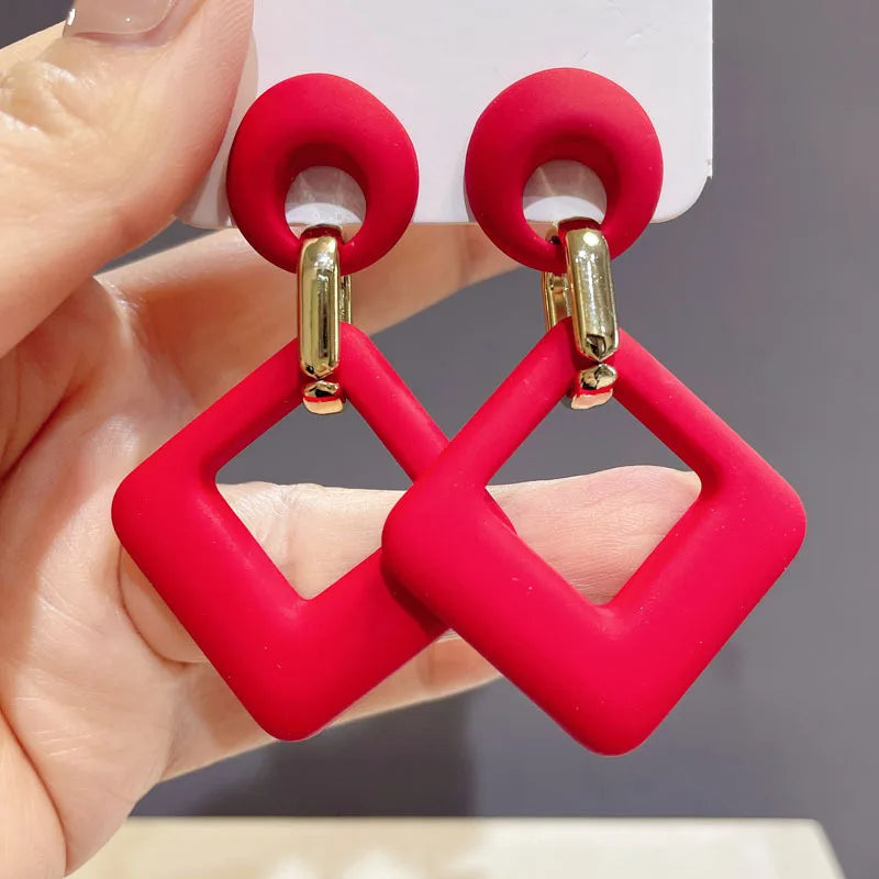 Trendy Acrylic Colorful Square Round Drop Earrings Fashion Hollow Geometric Summer  Earring Party Wedding Jewelry
