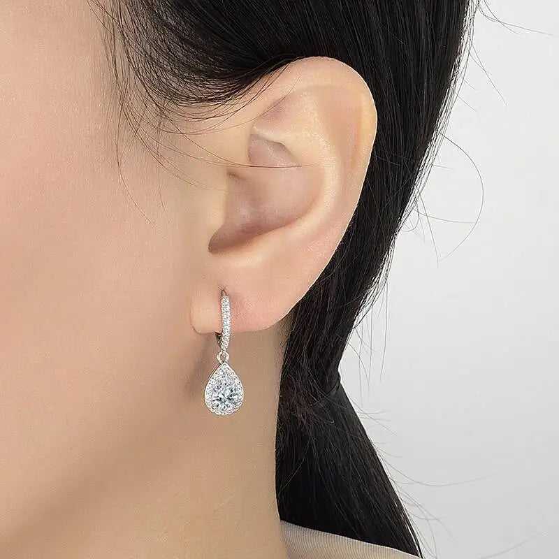 JoiasHome 1CT Pear Cut Moissanite Earrings For Women S925 Pure Silver Laboratory Cultivated Diamonds Elegant Wedding Jewelry