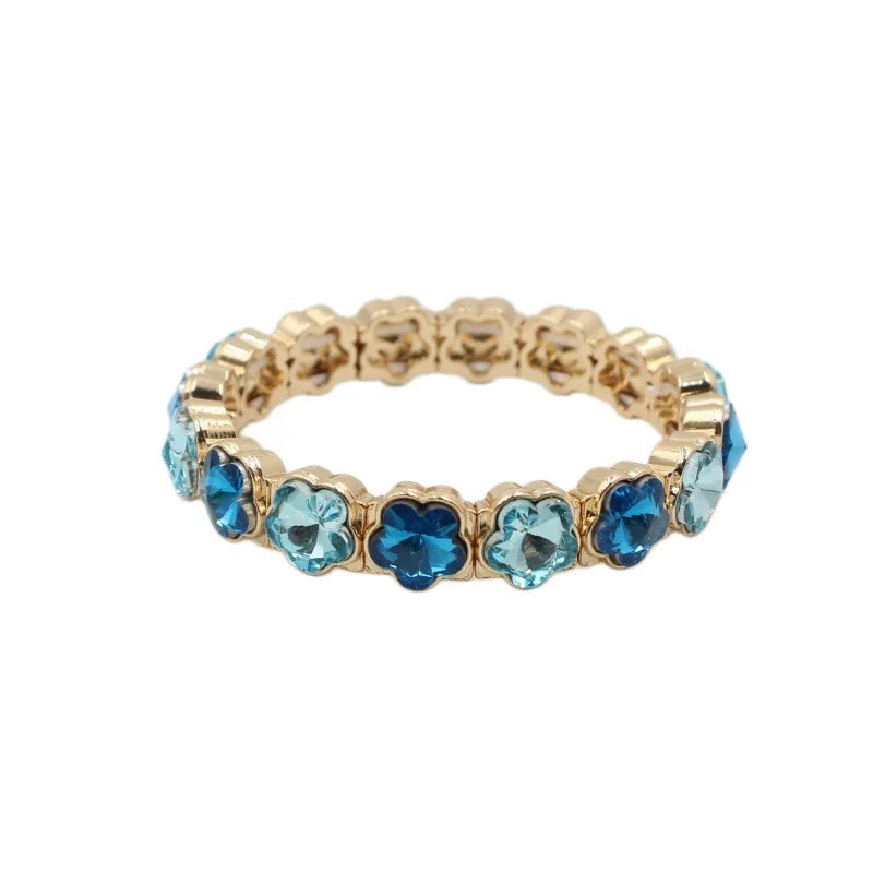 2026 Colored Rhinestone Flower Enamel Gold Bracelet Mocha Full Diamond Elastic Stacked Fashion Bridal Accessories