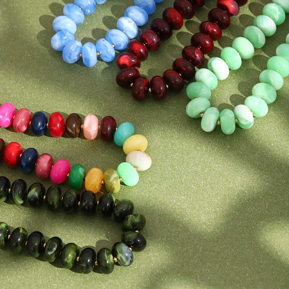 E.B.belle Colorful Bohemian Flat Disc Bead Necklace Stainless Steel 18K Gold Plated Bead Choker Summer Beach Women Jewelry Gift