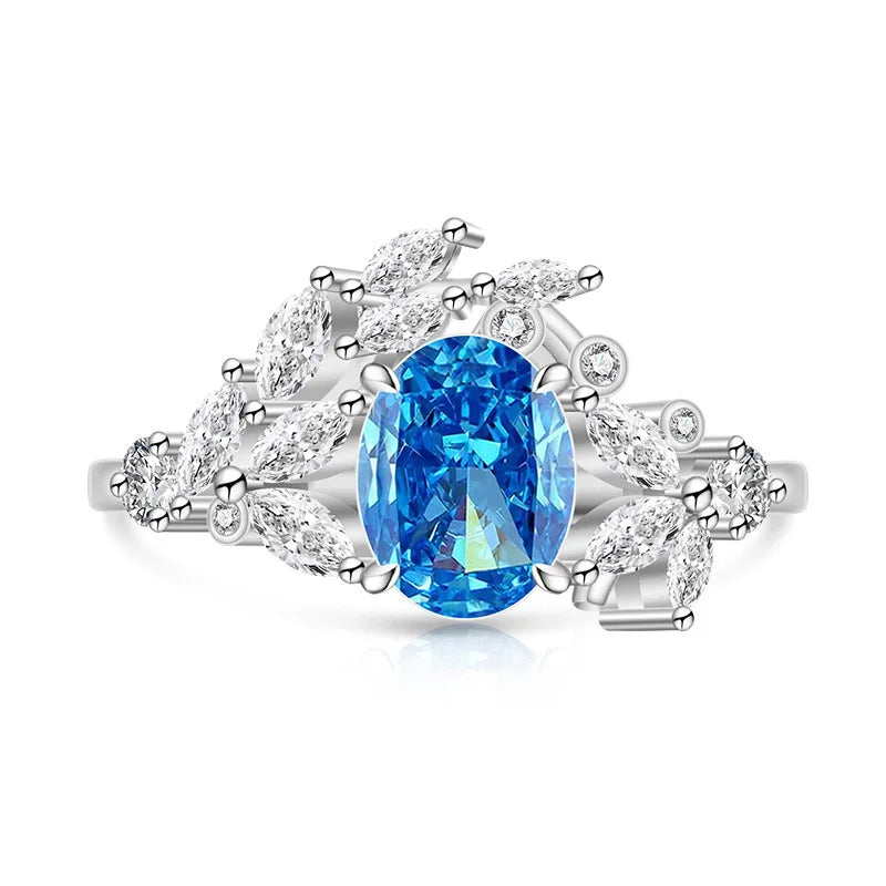 925 Sterling Silver Ice Flower Cut Jadeite Ring with Zircon Inlay - Super Sparkling Ring for Women