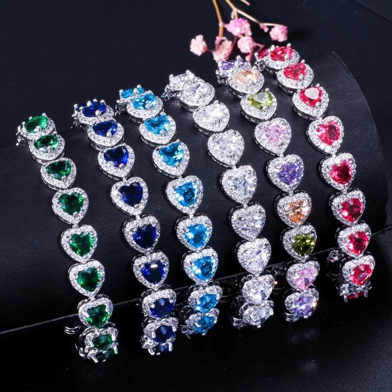 ThreeGraces High Quality Shiny Blue Cubic Zirconia Fashion Love Heart CZ Tennis Bracelet for Women Luxurious Party Jewelry BR361