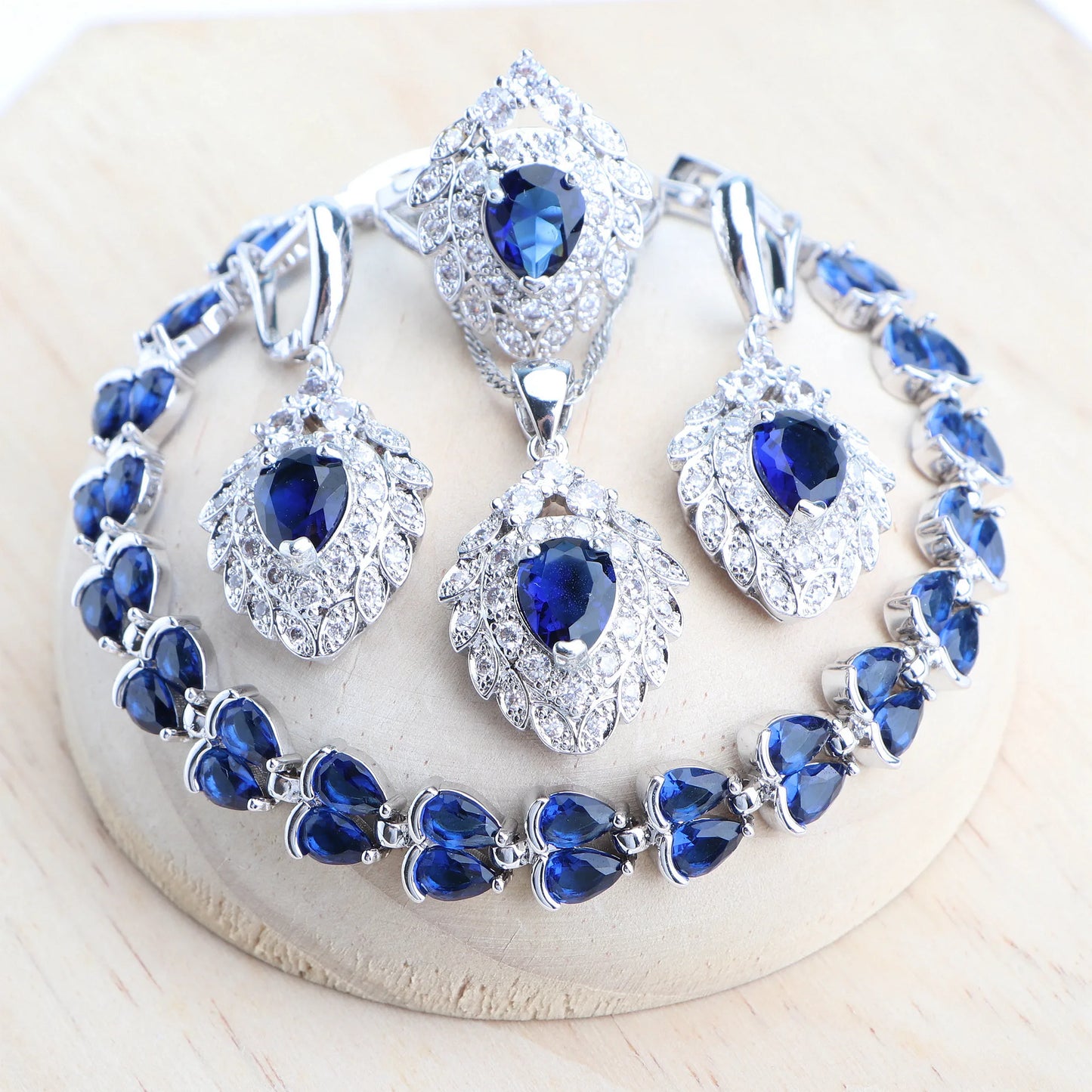 Ladies Bridal Jewelry Sets Silver 925 Black Zirconia Earrings Jewellery For Women Rings Pendant Wedding Necklace Set Bracelets