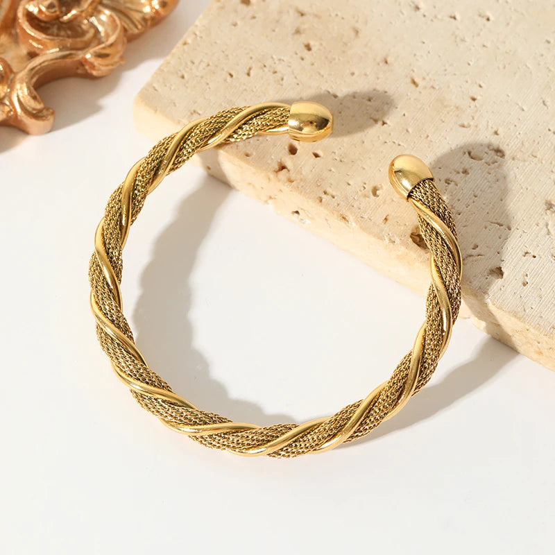 EILIECK 316L Stainless Steel Gold Color Twisted Bangles For Women New Trendy Adjustable Bracelet Waterproof Jewelry Gift Party