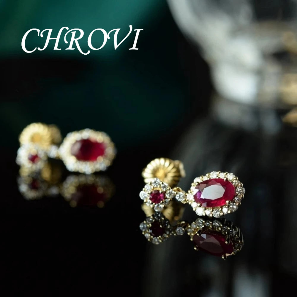 Medieval 925 sterling silver ear jewelry, golden ruby earrings, women's ear studs, exquisite red diamonds and precious stones