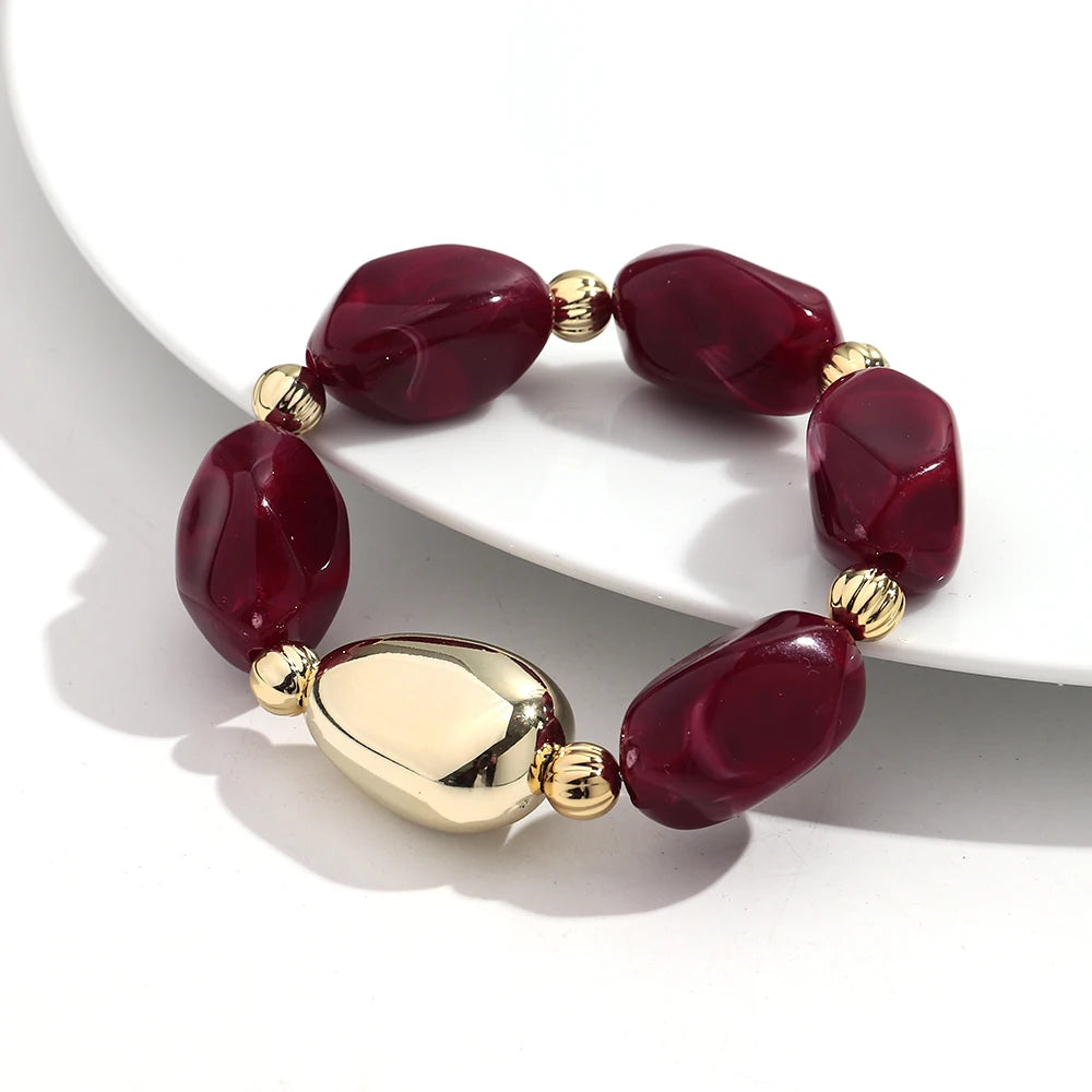 Fashion Acrylic Marbled Irregular Geometry Beads Stretch Bracelet Elegant Colorful Cuff Bangle Bracelets 2026 Trendy Jewelry