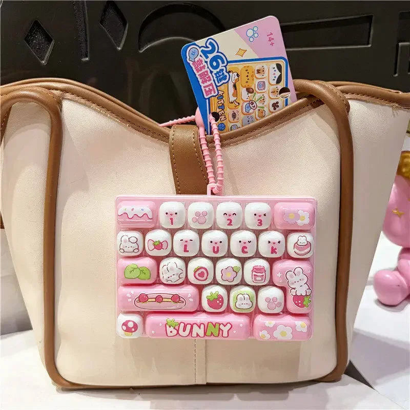 Silicone 26 Key Press Button Fidget Bag Charm Keychain Stress Relief Decompression Keyboard Keyring for Family Party Adults Kids
