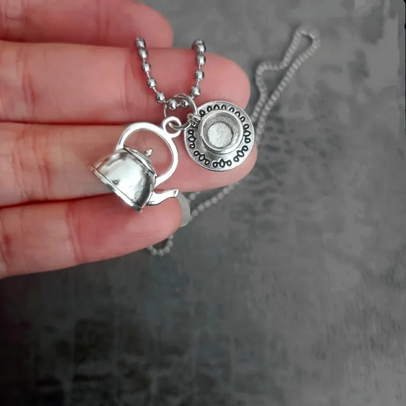 1PC Retro Fashion 2000s Aesthetics Teapot Beads Chain Charm Necklace Teapot with Teacu Necklace Bridesmaid Gift Jewelry