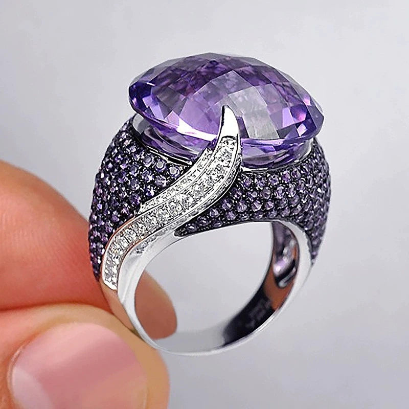 1PC Luxurious Fashion Jewelry Wedding Rings for Women Elegant Bright Silver Color Inlaid Purple Zircon Punk Engagement Ring