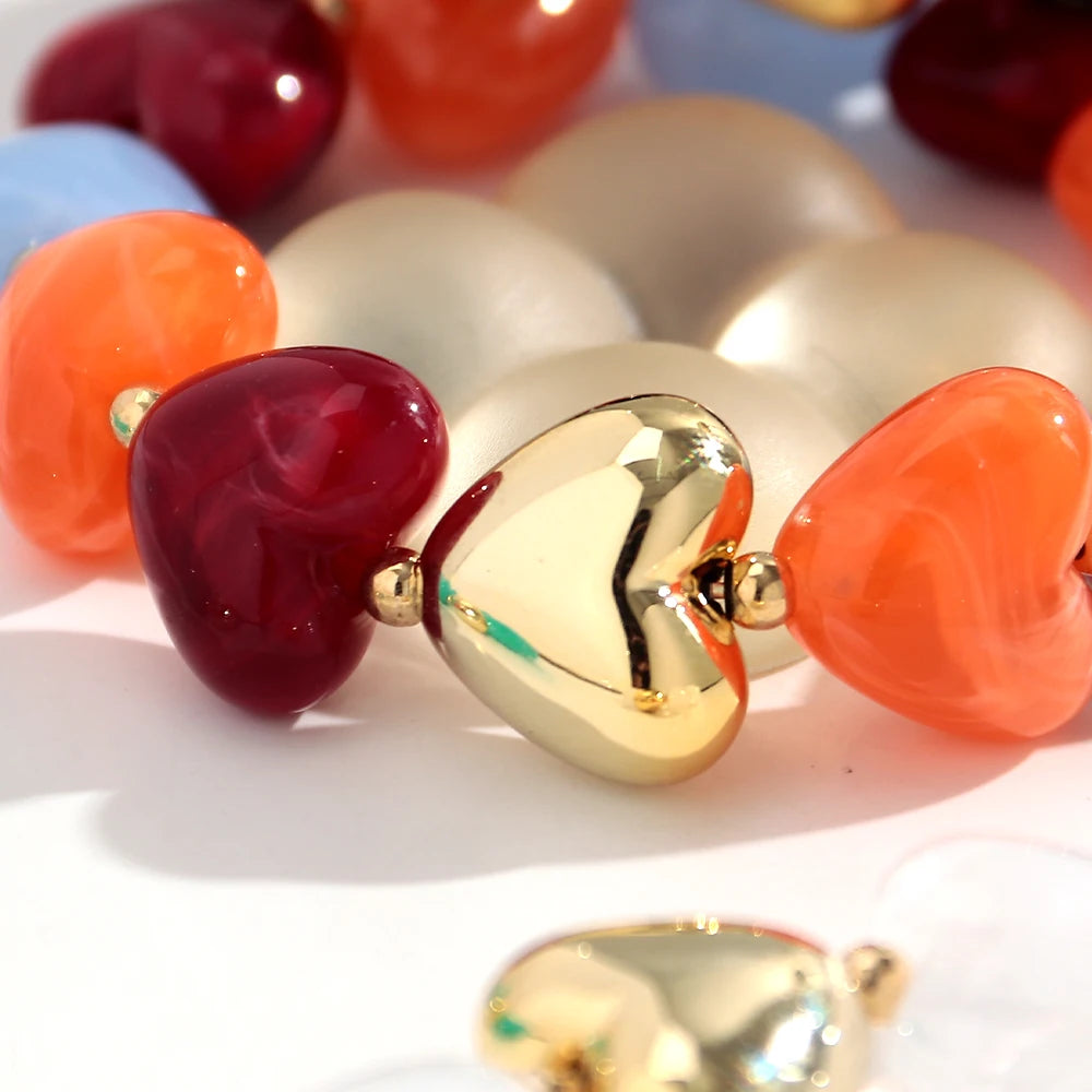 Sweet Resin Love Heart Beads Elastic Bracelets for Women Cute Geometric Heart Shape Stretch Bracelet Party Jewelry Gifts