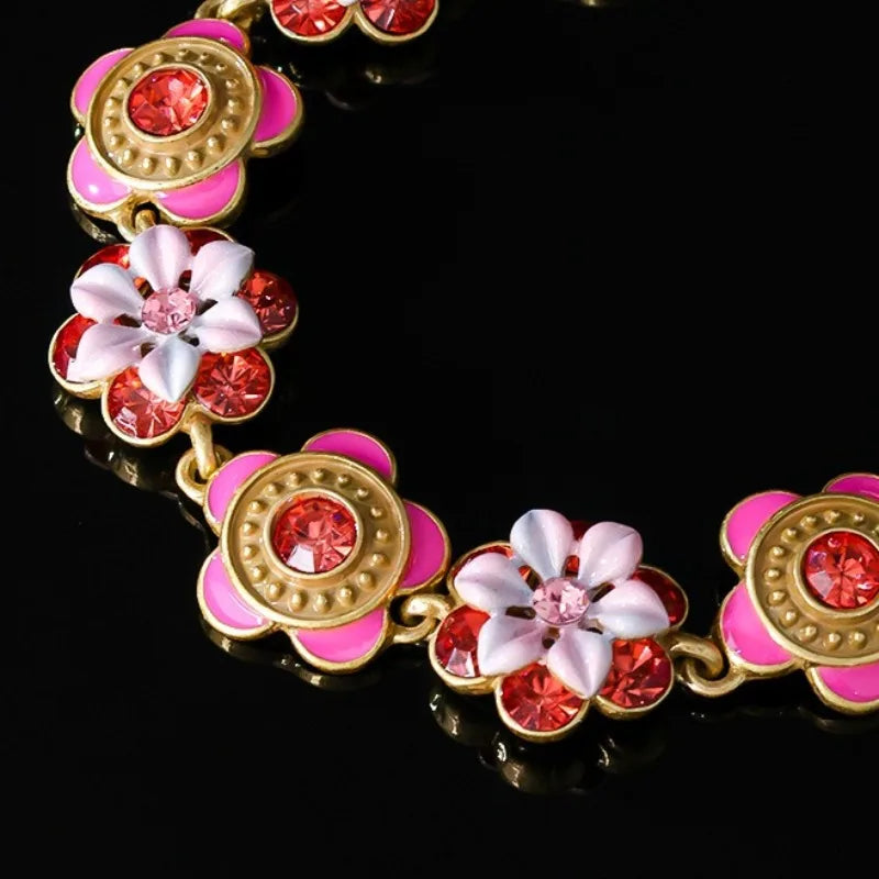 NISHIZAWA Enamel Flowers Bracelets for Women Vintage Sweet Exquisite Jewelry Court Style Elegant Luxury Pulseras Mujer