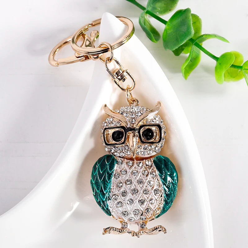EASYA New Design Crystal Owl Keychain Full Rhinestone Key Ring Key Holders For Women Bag Accessories Cute Animal Car Key Chain
